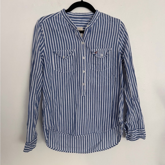 Hollister Jackets & Blazers - Hollister Navy and White Striped Shirt